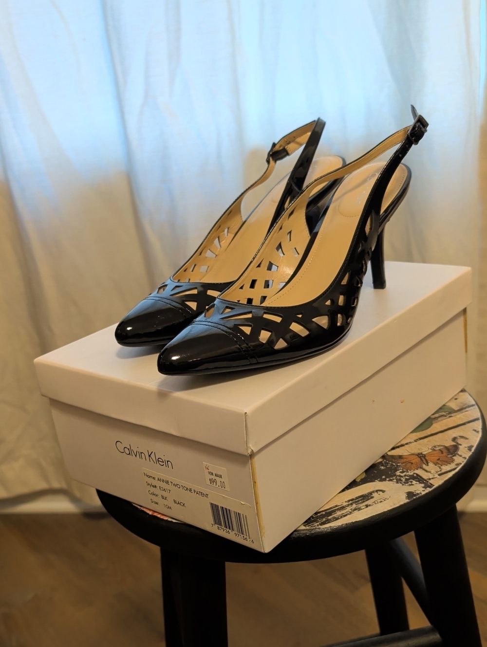 Calvin Klein Black Patent Slingback Cutout Pumps
